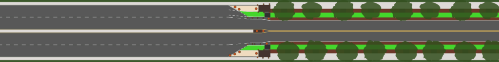 a design element in a Street project showing you where a 4 lane stroad has been evolved into a pleasant 2 lane calmed road with trees to beautify and shade the road
